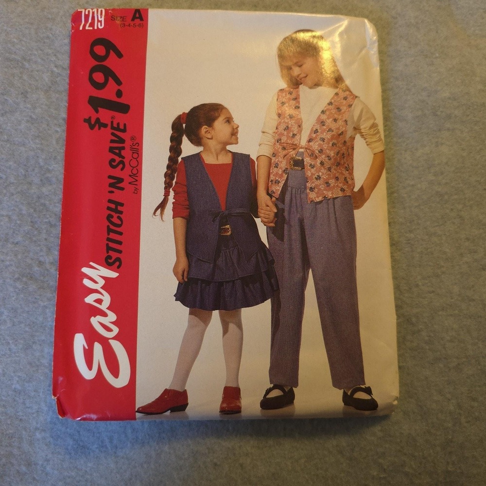 Vintage McCall's Stitch 'N Save‎ 7219 Girls Vest Skirt Pants Sewing Pattern Kids
